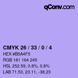 カラーコード: CMYK 26 / 33 / 0 / 4 | qconv.com