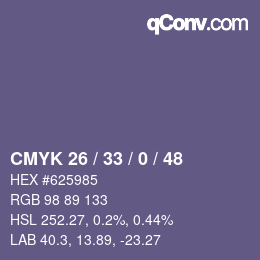 Farbcode: CMYK 26 / 33 / 0 / 48 | qconv.com