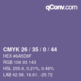 Color code: CMYK 26 / 35 / 0 / 44 | qconv.com