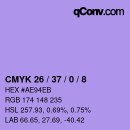 カラーコード: CMYK 26 / 37 / 0 / 8 | qconv.com