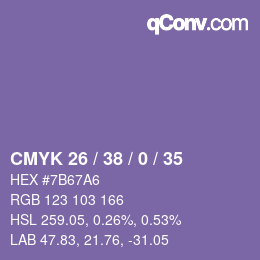 Farbcode: CMYK 26 / 38 / 0 / 35 | qconv.com