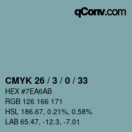 カラーコード: CMYK 26 / 3 / 0 / 33 | qconv.com
