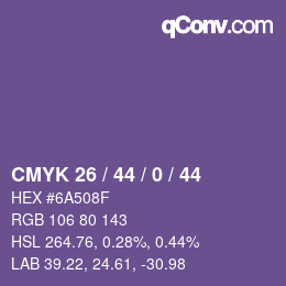 カラーコード: CMYK 26 / 44 / 0 / 44 | qconv.com