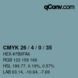 颜色代码: CMYK 26 / 4 / 0 / 35 | qconv.com