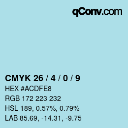 カラーコード: CMYK 26 / 4 / 0 / 9 | qconv.com