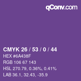 Color code: CMYK 26 / 53 / 0 / 44 | qconv.com