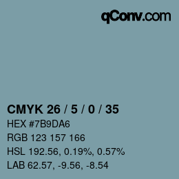 颜色代码: CMYK 26 / 5 / 0 / 35 | qconv.com