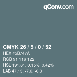 Color code: CMYK 26 / 5 / 0 / 52 | qconv.com