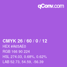 Code couleur: CMYK 26 / 60 / 0 / 12 | qconv.com