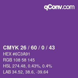 Color code: CMYK 26 / 60 / 0 / 43 | qconv.com