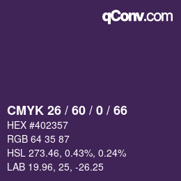 カラーコード: CMYK 26 / 60 / 0 / 66 | qconv.com
