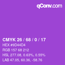 カラーコード: CMYK 26 / 68 / 0 / 17 | qconv.com