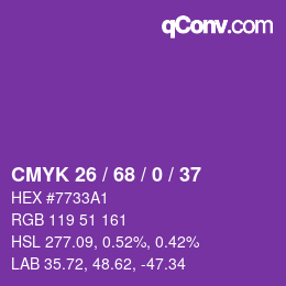 Color code: CMYK 26 / 68 / 0 / 37 | qconv.com