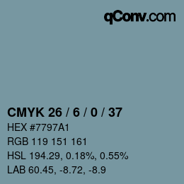 カラーコード: CMYK 26 / 6 / 0 / 37 | qconv.com