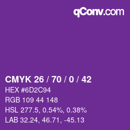 Color code: CMYK 26 / 70 / 0 / 42 | qconv.com