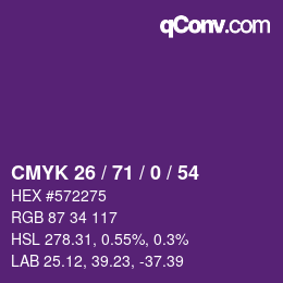 カラーコード: CMYK 26 / 71 / 0 / 54 | qconv.com