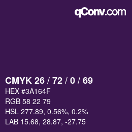 Color code: CMYK 26 / 72 / 0 / 69 | qconv.com