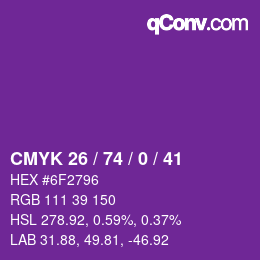 カラーコード: CMYK 26 / 74 / 0 / 41 | qconv.com