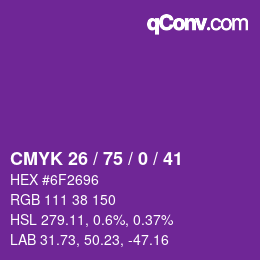 颜色代码: CMYK 26 / 75 / 0 / 41 | qconv.com