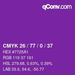 Color code: CMYK 26 / 77 / 0 / 37 | qconv.com