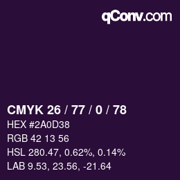 Color code: CMYK 26 / 77 / 0 / 78 | qconv.com