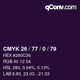 Color code: CMYK 26 / 77 / 0 / 79 | qconv.com