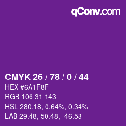 カラーコード: CMYK 26 / 78 / 0 / 44 | qconv.com