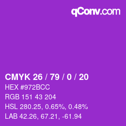 カラーコード: CMYK 26 / 79 / 0 / 20 | qconv.com