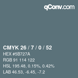 カラーコード: CMYK 26 / 7 / 0 / 52 | qconv.com