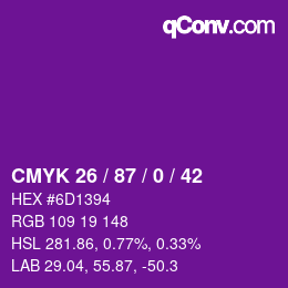 Color code: CMYK 26 / 87 / 0 / 42 | qconv.com