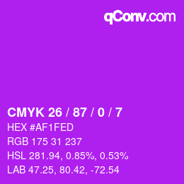 カラーコード: CMYK 26 / 87 / 0 / 7 | qconv.com