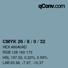 颜色代码: CMYK 26 / 8 / 0 / 32 | qconv.com