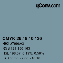 カラーコード: CMYK 26 / 8 / 0 / 36 | qconv.com