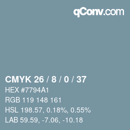 カラーコード: CMYK 26 / 8 / 0 / 37 | qconv.com
