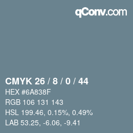 カラーコード: CMYK 26 / 8 / 0 / 44 | qconv.com