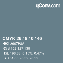 颜色代码: CMYK 26 / 8 / 0 / 46 | qconv.com