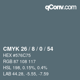 カラーコード: CMYK 26 / 8 / 0 / 54 | qconv.com