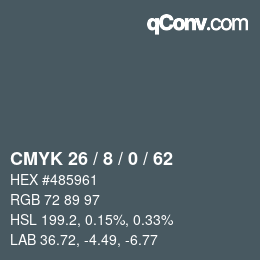カラーコード: CMYK 26 / 8 / 0 / 62 | qconv.com