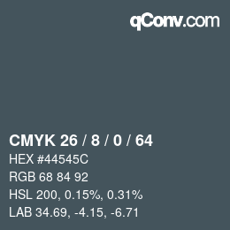 カラーコード: CMYK 26 / 8 / 0 / 64 | qconv.com