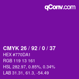 カラーコード: CMYK 26 / 92 / 0 / 37 | qconv.com