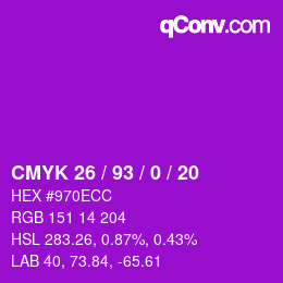 Color code: CMYK 26 / 93 / 0 / 20 | qconv.com