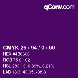 Farbcode: CMYK 26 / 94 / 0 / 60 | qconv.com