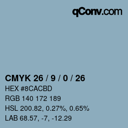 カラーコード: CMYK 26 / 9 / 0 / 26 | qconv.com