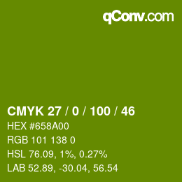 Color code: CMYK 27 / 0 / 100 / 46 | qconv.com