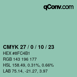 カラーコード: CMYK 27 / 0 / 10 / 23 | qconv.com