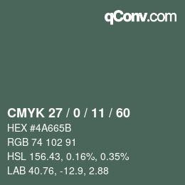 カラーコード: CMYK 27 / 0 / 11 / 60 | qconv.com