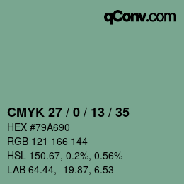 Color code: CMYK 27 / 0 / 13 / 35 | qconv.com