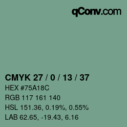 カラーコード: CMYK 27 / 0 / 13 / 37 | qconv.com
