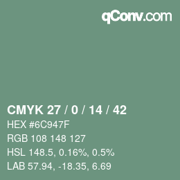 カラーコード: CMYK 27 / 0 / 14 / 42 | qconv.com