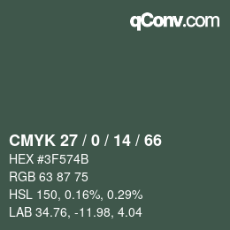 Farbcode: CMYK 27 / 0 / 14 / 66 | qconv.com